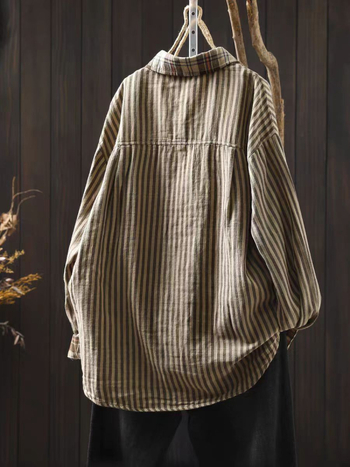 Ženska bluza s kardigan stilom od pamuka, jesen 2025, širok kroj, dugi rukav, plus veličina, retro vintage