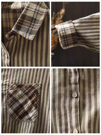 Ženska bluza s kardigan stilom od pamuka, jesen 2025, širok kroj, dugi rukav, plus veličina, retro vintage