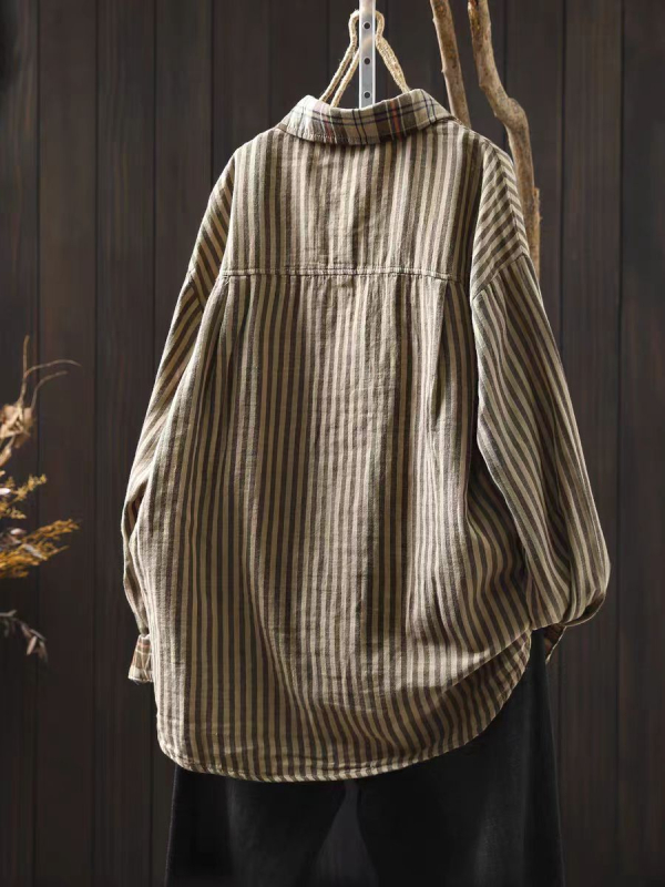 Ženska bluza s kardigan stilom od pamuka, jesen 2025, širok kroj, dugi rukav, plus veličina, retro vintage