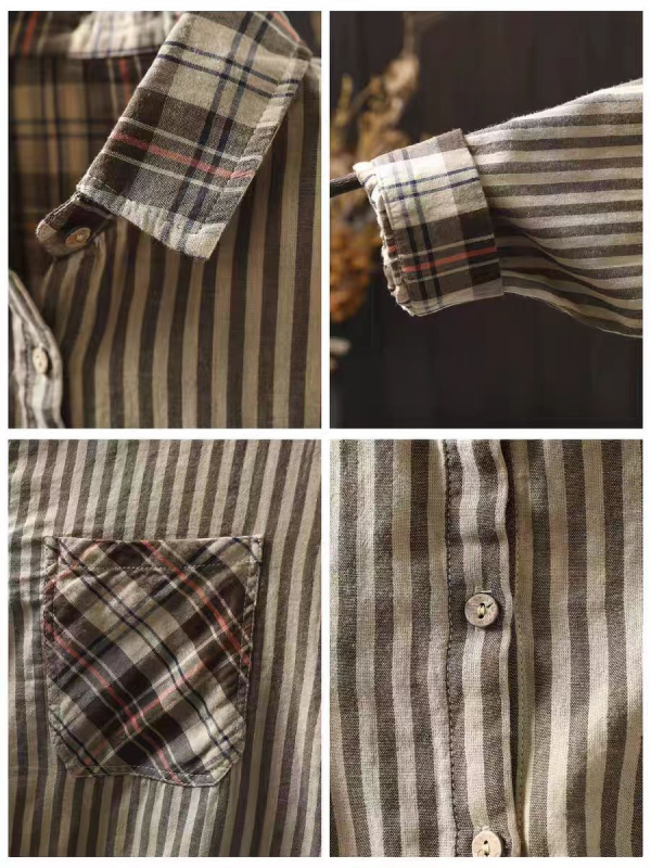 Ženska bluza s kardigan stilom od pamuka, jesen 2025, širok kroj, dugi rukav, plus veličina, retro vintage