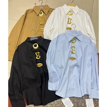 Ženska bluza s dugim rukavima, polo ovratnik, slobodan kroj, jednobojna, poliester.