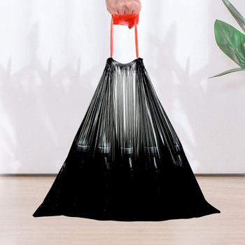 Kese za smeće sa šnurnom, pojačane, plastične, 100 kom, crne, za kućnu upotrebu u kuhinji, s ručkama