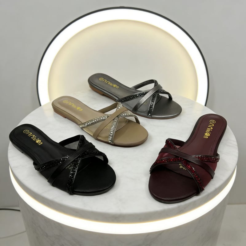 Női afrikai stílusú lapos slip-on szandál