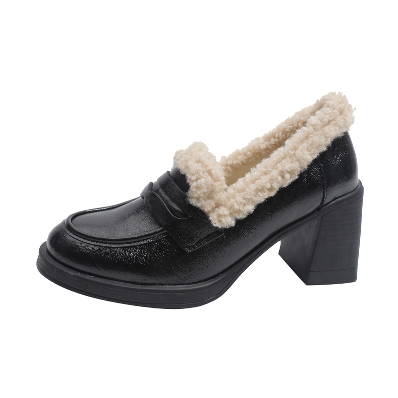 Ženske loaferice s postavljenom ovčjom vunom, tople za jesen i zimu, visoki debeli pet, britski stil kožne cipele