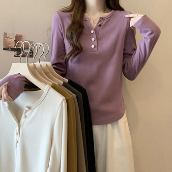 Jesensko-zimska majica od 100% pamuka s dugačkim rukavima, V izrez, plus veličina, zapadni stil, ženski top