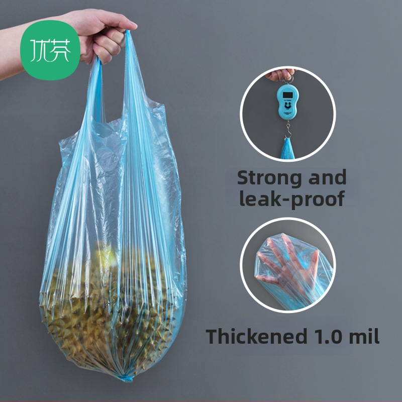 Youfen Debeli veliki crni plastični vrećice za smeće s ručkama, u stilu prsluka, 100 komada, jednokratne za kućnu upotrebu