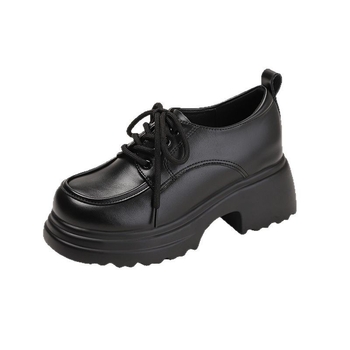 Ženske cipele od prave kože s unutarnjim povećanjem visine, platforma i debeli potplat, loaferice s vezicama, zaobljeni vrh, dubok otvor, 9 cm