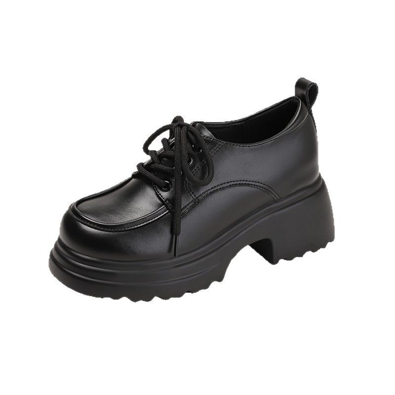 Ženske cipele od prave kože s unutarnjim povećanjem visine, platforma i debeli potplat, loaferice s vezicama, zaobljeni vrh, dubok otvor, 9 cm
