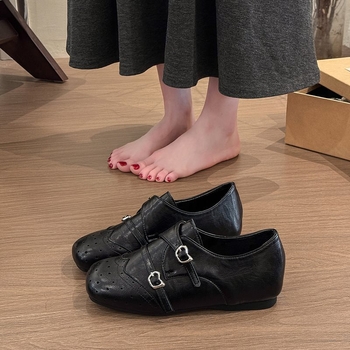 Ženske kožne loaferice s 4 cm skrivenim podizanjem, britski stil, kvadratni vrh, rezbareni dizajn, za jesen-zimu