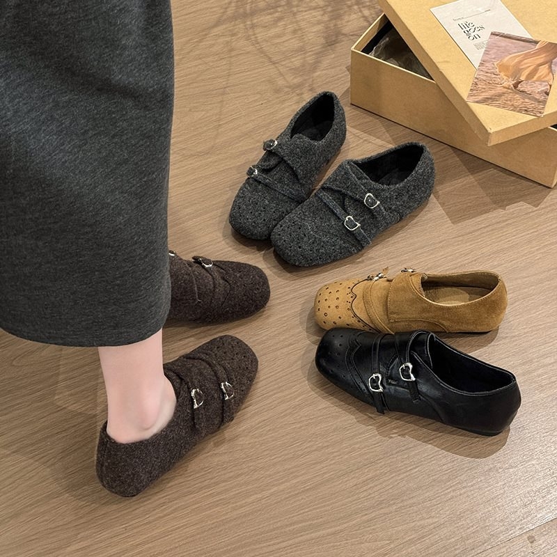 Ženske kožne loaferice s 4 cm skrivenim podizanjem, britski stil, kvadratni vrh, rezbareni dizajn, za jesen-zimu