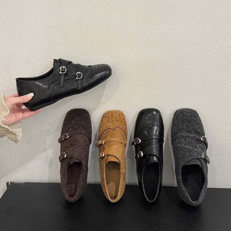Ženske kožne loaferice s 4 cm skrivenim podizanjem, britski stil, kvadratni vrh, rezbareni dizajn, za jesen-zimu