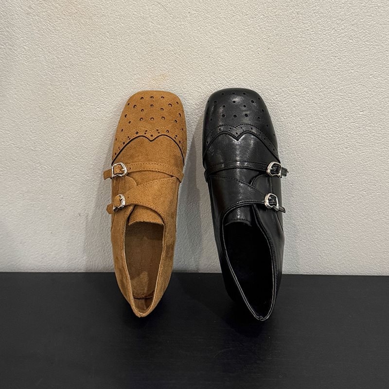 Ženske kožne loaferice s 4 cm skrivenim podizanjem, britski stil, kvadratni vrh, rezbareni dizajn, za jesen-zimu