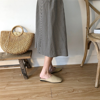happyfeeling Ženske mule u retro korejskom stilu, zatvoren prst, niski pet, kvadratni vrh, ravne cipele