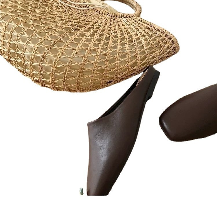 happyfeeling Ženske mule u retro korejskom stilu, zatvoren prst, niski pet, kvadratni vrh, ravne cipele