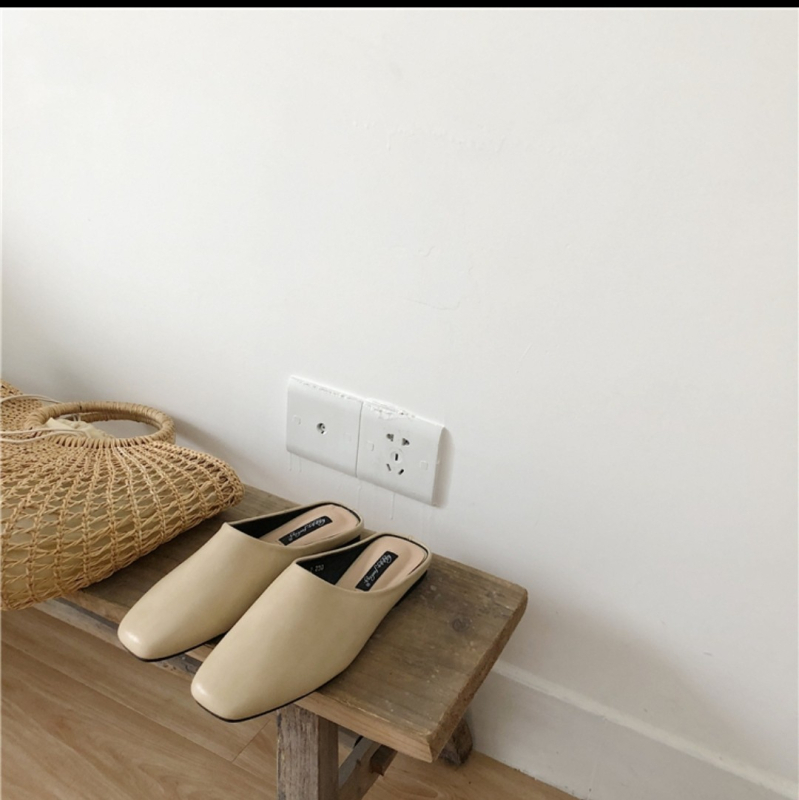 happyfeeling Ženske mule u retro korejskom stilu, zatvoren prst, niski pet, kvadratni vrh, ravne cipele