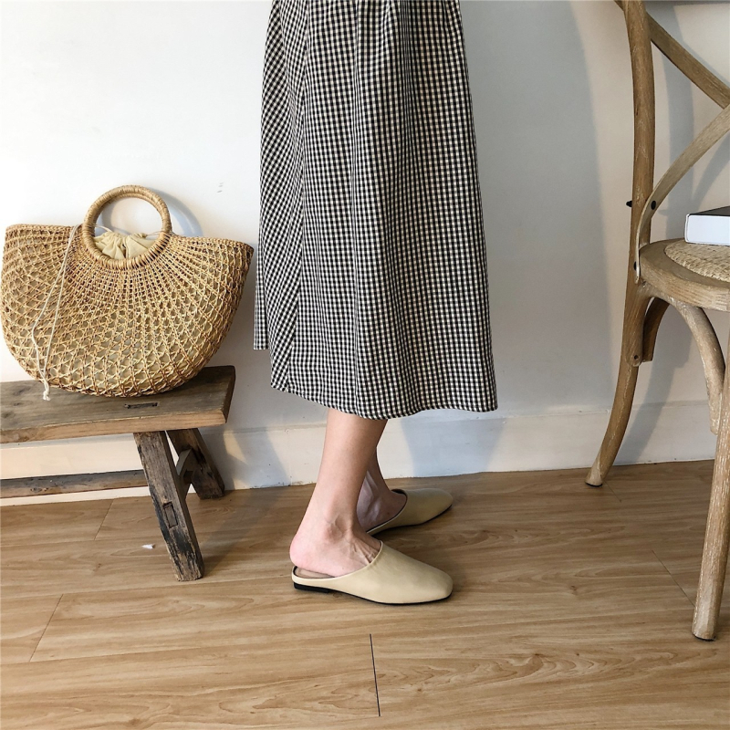 happyfeeling Ženske mule u retro korejskom stilu, zatvoren prst, niski pet, kvadratni vrh, ravne cipele