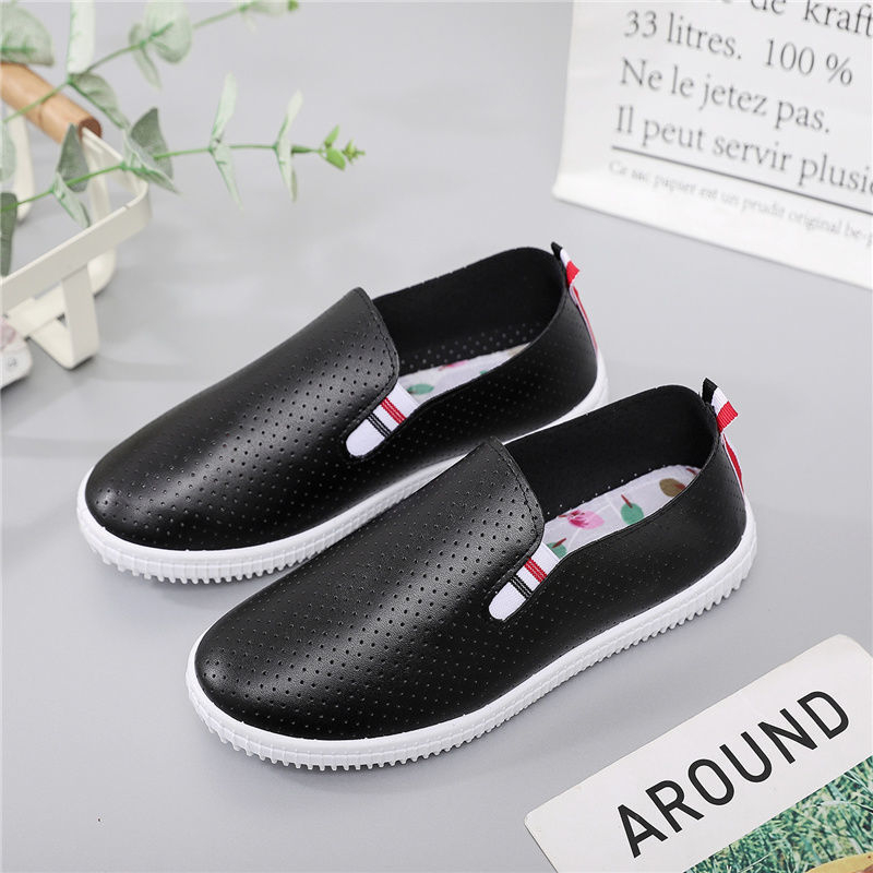 Ženske bijele tenisice od PU kože - prozračne, svakodnevne slip-on loafers s ravnom potplatom