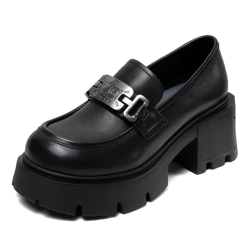 Ženske loaferice s debelim potplatom za povećanje visine, jesen 2025, francuski stil, britanska metalna kopča, ravne cipele