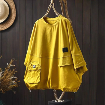 Ženski ljetni T‑shirt s vezom na donjem rubu, širokog kroja, pamuk 81081