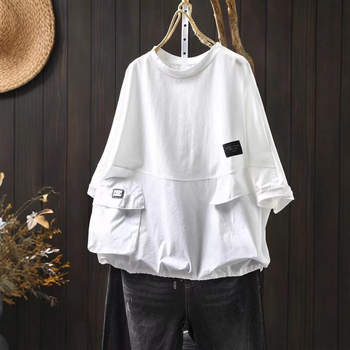 Ženski ljetni T‑shirt s vezom na donjem rubu, širokog kroja, pamuk 81081