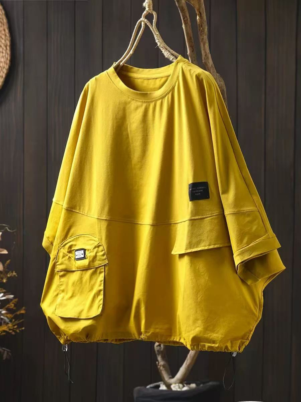 Ženski ljetni T‑shirt s vezom na donjem rubu, širokog kroja, pamuk 81081