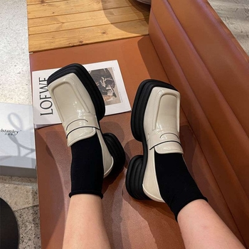 Ženske kožne loaferice s četvrtastim vrhom, platforma s debelom potplatom, ljeto 2025, srednji visoki potpetica, slip-on, japanski i britanski stil