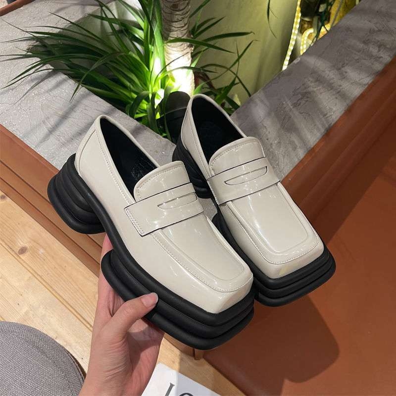Ženske kožne loaferice s četvrtastim vrhom, platforma s debelom potplatom, ljeto 2025, srednji visoki potpetica, slip-on, japanski i britanski stil