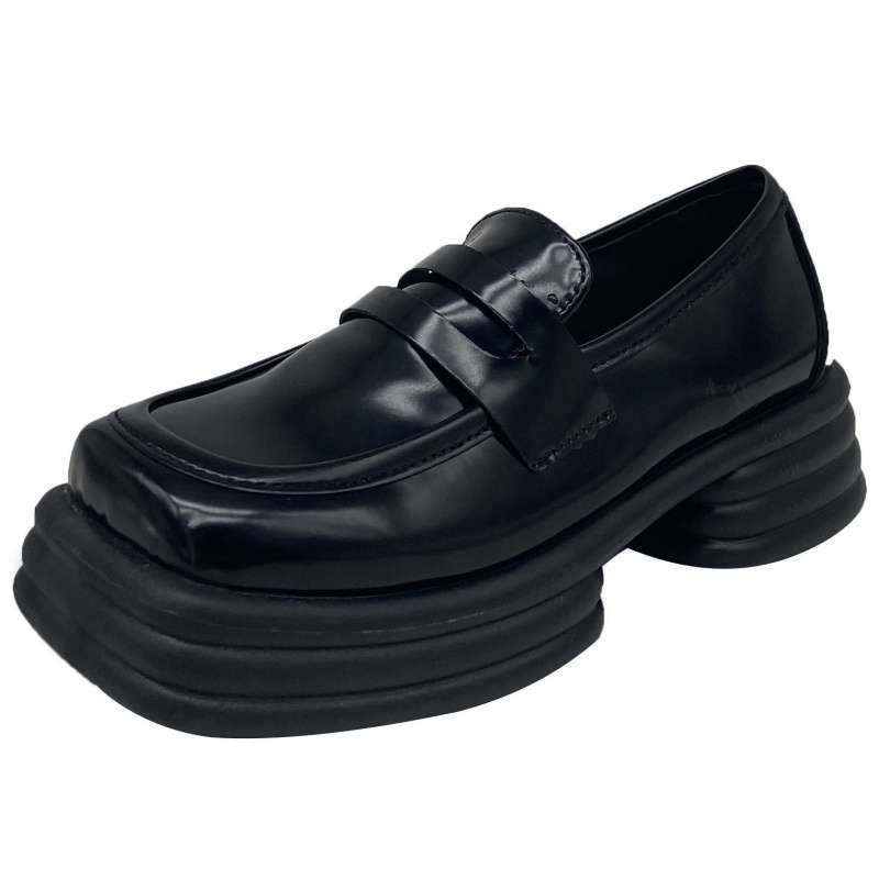 Ženske kožne loaferice s četvrtastim vrhom, platforma s debelom potplatom, ljeto 2025, srednji visoki potpetica, slip-on, japanski i britanski stil