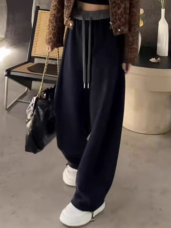 Ženske hlače s fleece podstavom, debele široke hlače za jesen-zimu, udoban casual trenirka hlače s elastičnim strukom, visok struk, laskav kroj, ravne nogavice