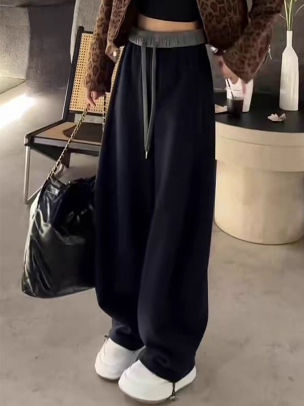 Ženske hlače s fleece podstavom, debele široke hlače za jesen-zimu, udoban casual trenirka hlače s elastičnim strukom, visok struk, laskav kroj, ravne nogavice