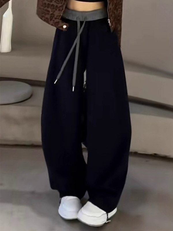 Ženske hlače s fleece podstavom, debele široke hlače za jesen-zimu, udoban casual trenirka hlače s elastičnim strukom, visok struk, laskav kroj, ravne nogavice