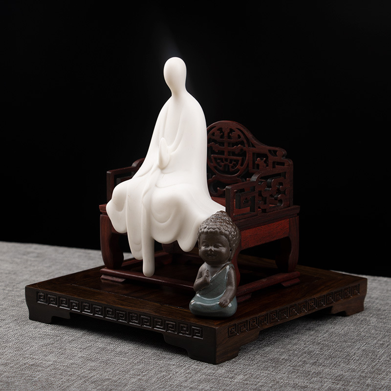 Pravokutna drvena podloga za izlaganje, namijenjena za tamjan, čajnik i bonsai, s postoljem za kipu Buda/Guanyin.