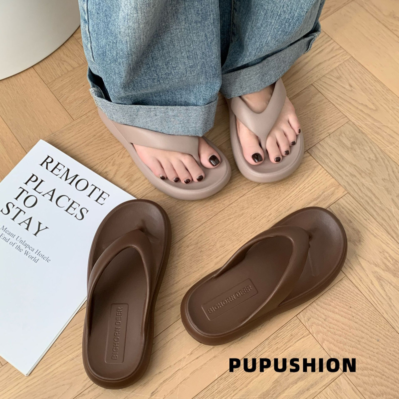 Shangzhi Unisex ljetne plažne sandale, EVA pjena, protuklizne, protiv mirisa, kopča za prst, ravna potplata, korejski stil, minimalistički dizajn