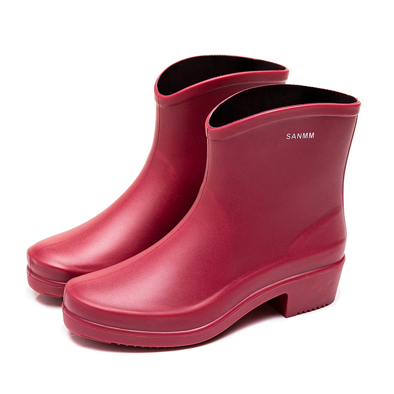 Sanming Beauty Ženske kratke čizme za kišu s protukliznom potplatom, vodootporni PVC gornji dio, jednobojne, slip-on