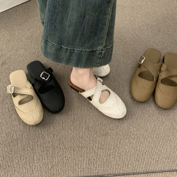 Női retro keresztpántos zárt orrú slip-on cipő, Mary Jane-stílusú, lapos talppal
