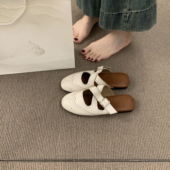 Női retro keresztpántos zárt orrú slip-on cipő, Mary Jane-stílusú, lapos talppal