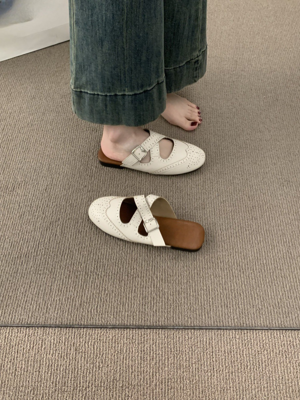 Női retro keresztpántos zárt orrú slip-on cipő, Mary Jane-stílusú, lapos talppal