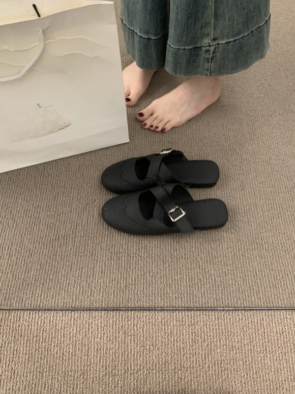 Női retro keresztpántos zárt orrú slip-on cipő, Mary Jane-stílusú, lapos talppal
