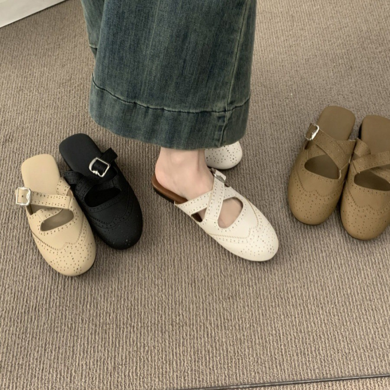 Női retro keresztpántos zárt orrú slip-on cipő, Mary Jane-stílusú, lapos talppal