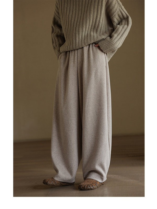 Ženske široke hlače od mješavine ovčje vune i acetata, drapiranog kroja, tople i debele, umjetnički vintage casual dugačke hlače