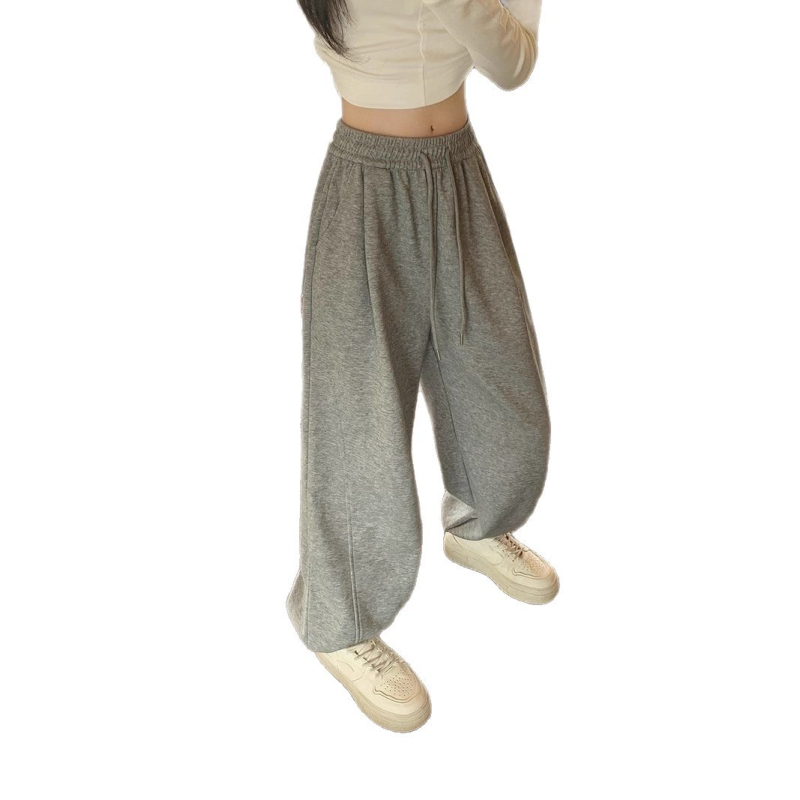 Ženske sive jogger hlače za plus size, kratkog stasa, proljetno-jesenski stil, opuštena silueta, ravnog kroja