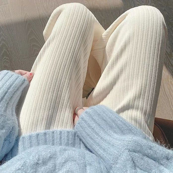 Damske široke hlače od chenille, podstavljene fleeceom, zimski, casual sportski stil za proljeće i jesen