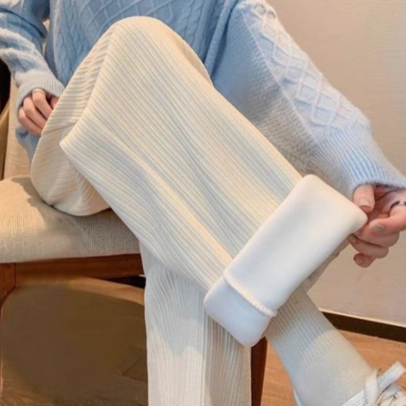 Damske široke hlače od chenille, podstavljene fleeceom, zimski, casual sportski stil za proljeće i jesen