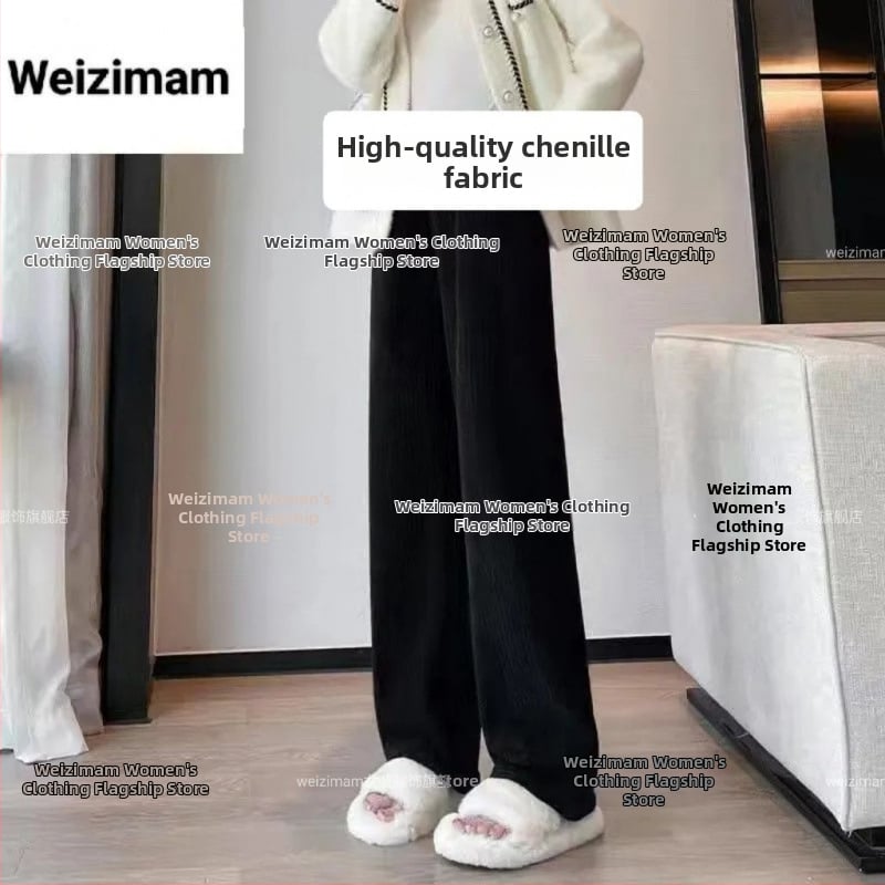 Damske široke hlače od chenille, podstavljene fleeceom, zimski, casual sportski stil za proljeće i jesen