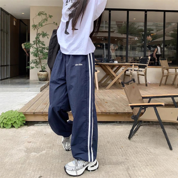 Ženske sportske hlače od ledene svile za brzo sušenje, jogger stil, lagane ljetne hlače s bočnim trakama, straight ili wide-leg kroj