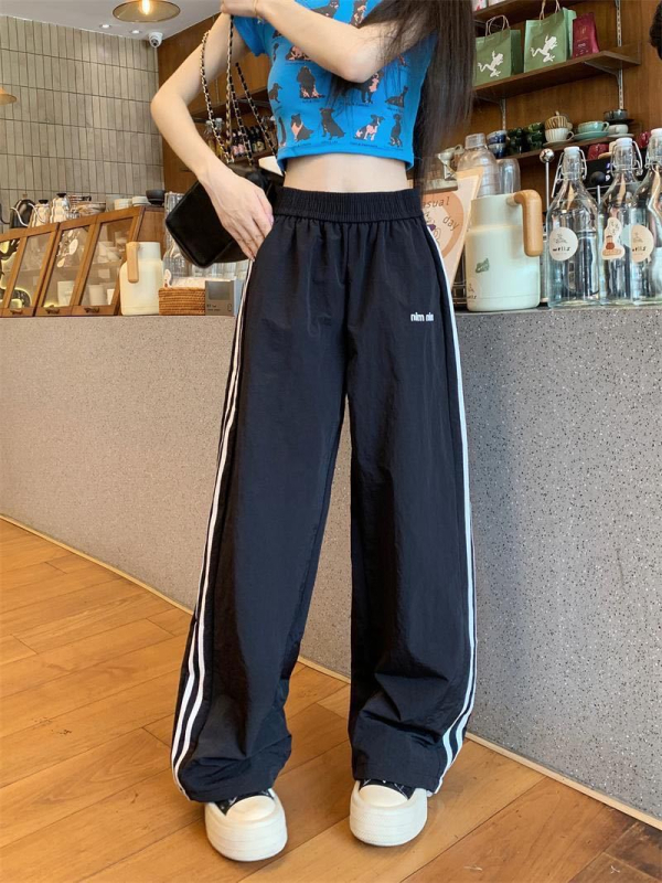 Ženske sportske hlače od ledene svile za brzo sušenje, jogger stil, lagane ljetne hlače s bočnim trakama, straight ili wide-leg kroj