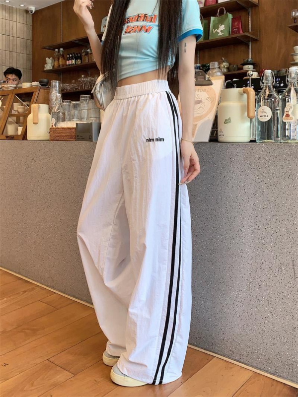 Ženske sportske hlače od ledene svile za brzo sušenje, jogger stil, lagane ljetne hlače s bočnim trakama, straight ili wide-leg kroj