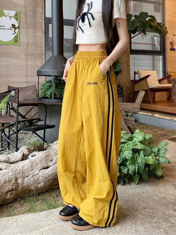 Ženske sportske hlače od ledene svile za brzo sušenje, jogger stil, lagane ljetne hlače s bočnim trakama, straight ili wide-leg kroj