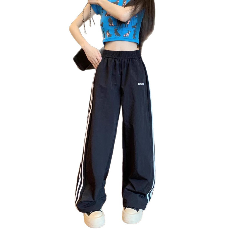 Ženske sportske hlače od ledene svile za brzo sušenje, jogger stil, lagane ljetne hlače s bočnim trakama, straight ili wide-leg kroj