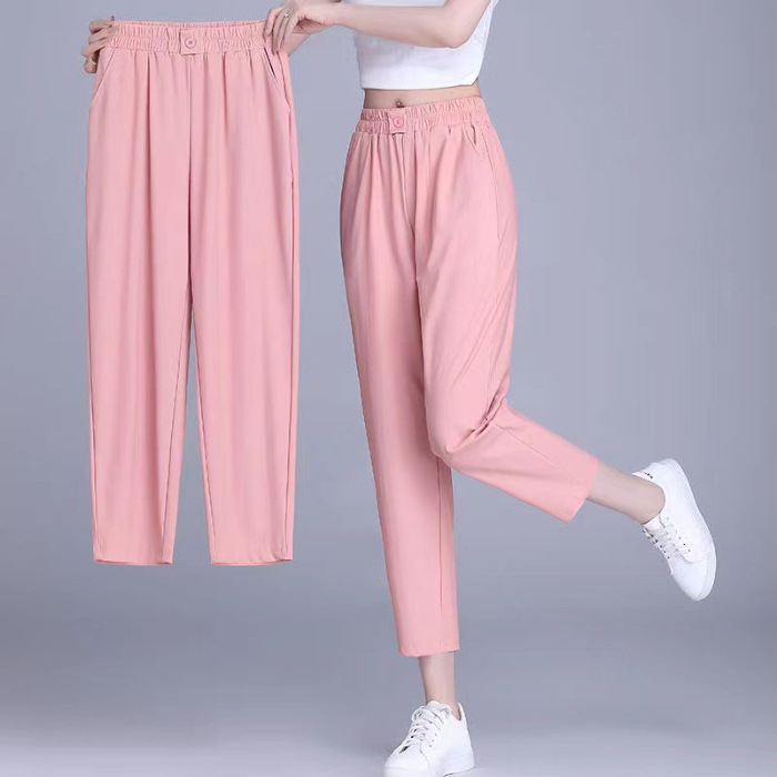 Ice Silk harém hlače, ljetna 2024 kolekcija, ležerni sportski stil, drapirana silueta, stretch